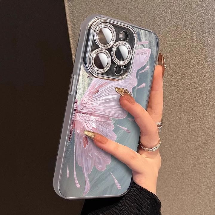 适用苹果15promax手机壳半只蝴蝶iphone14pro保护套闪粉镜头膜13p