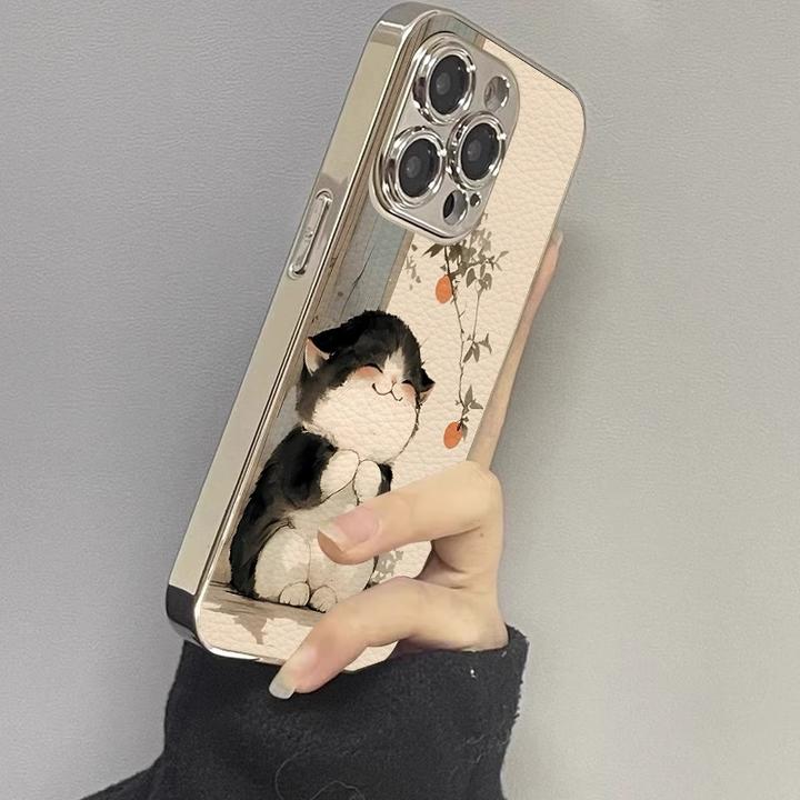微笑猫咪适用苹果16promax手机壳iphone15保护套14plus电镀13pm女