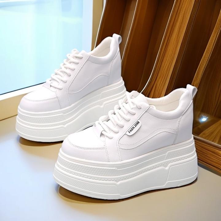 超高跟10、12cm小白鞋女秋季新款松糕厚底增高显瘦小个子休闲单鞋