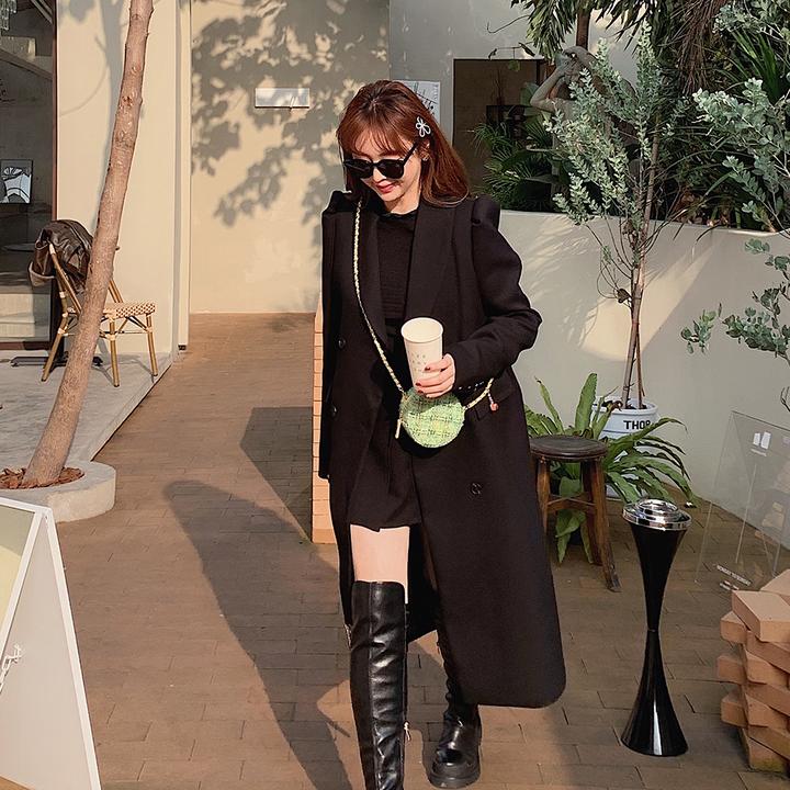 胖小仙秋冬千颂伊厚西装长款外套显瘦气质时尚休闲冬季加厚大衣