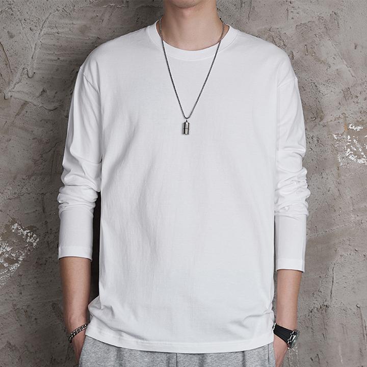 270g重磅纯棉男士长袖T恤纯色白黑秋衣上衣男体恤秋季内搭打底衫