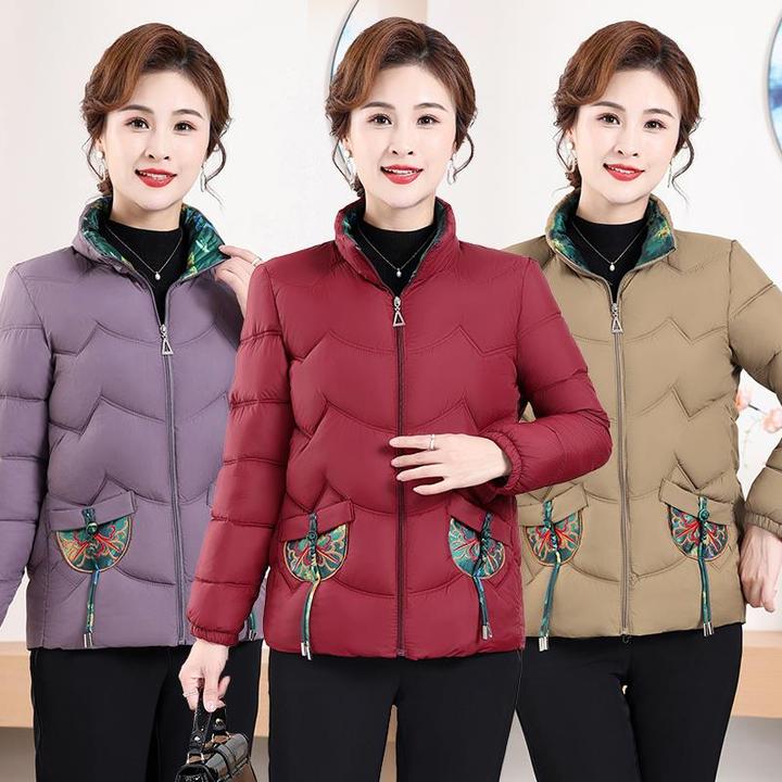 冬季新款妈妈装短款羽绒棉服新中式盘口刺绣加厚棉袄中年女装棉衣