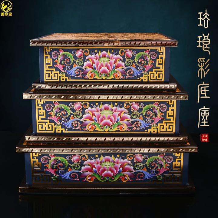 珐琅彩底座加高合金四方型莲花座垫高增高款家用客厅摆件规格全
