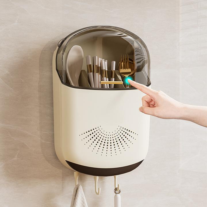 家用带盖防尘筷子筒壁挂式厨房沥水置物架餐具筷子收纳盒筷子收纳