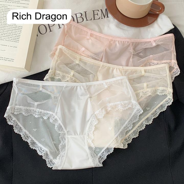 Rich Dragon性感蕾丝透气少女内裤中腰无痕舒适薄款女士三角裤