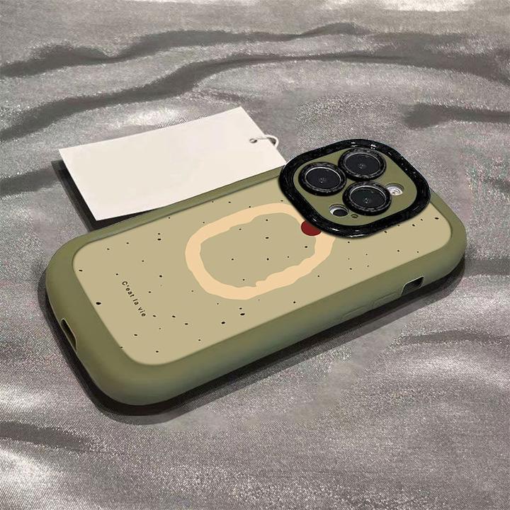 绿底小樱桃苹果14promax手机壳iphone15全包11硅胶13pro高级12p软