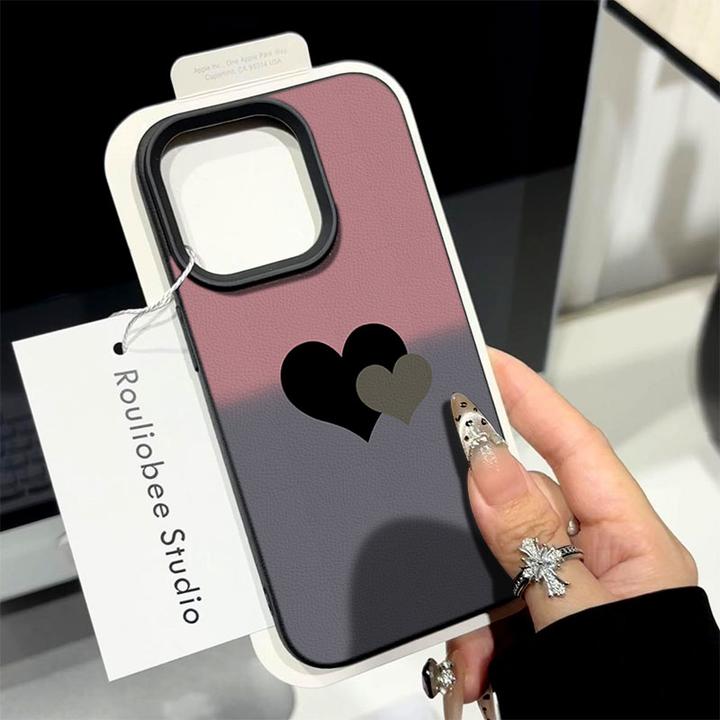 时尚渐变爱心适用苹果1615手机壳iPhone14promax13荔枝纹12软潮11