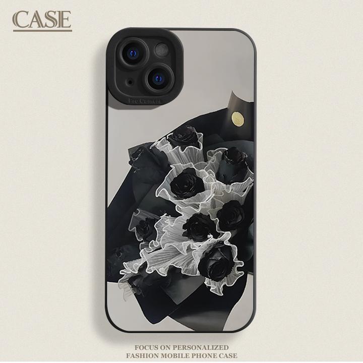 黑玫瑰iPhone15ProMax手机壳14苹果13软硅胶12全包78p男女11xs/xr