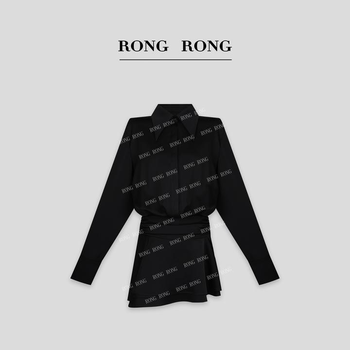 溶溶【典雅时髦精】RONGRONG  立领收腰褶皱荷叶衬衫裙  F-C8964580