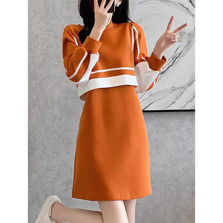 爆款连衣裙子女士装春秋冬2024年新款假两件长袖小个子气质中长裙