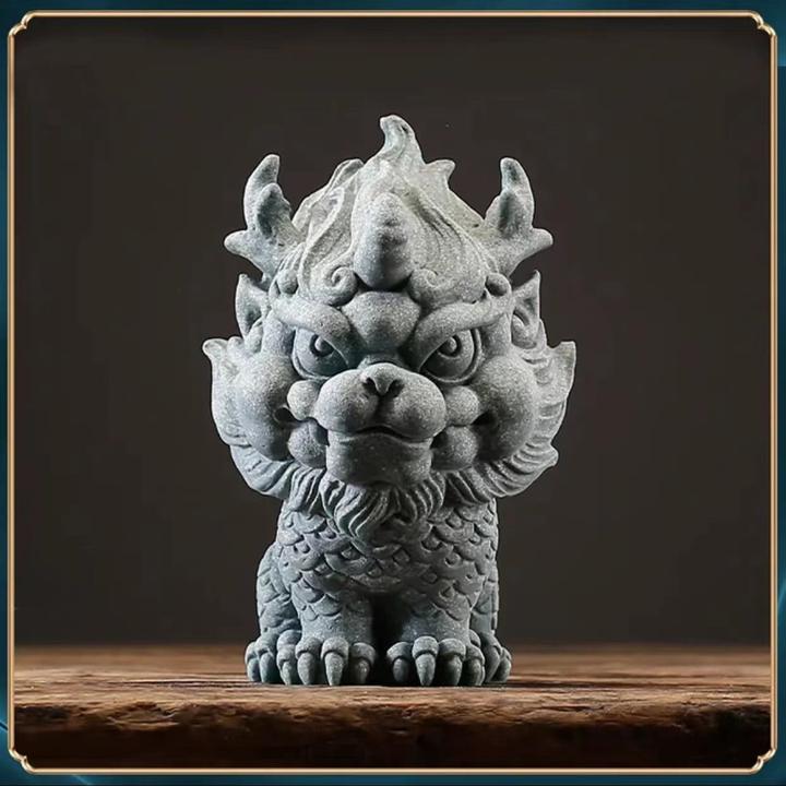 青石茶宠可养新中式创意国潮精品鱼缸造景瑞兽麒麟