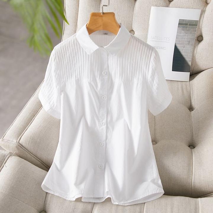 白色拼接衬衫女设计感小众夏装短袖显瘦减龄上衣0001