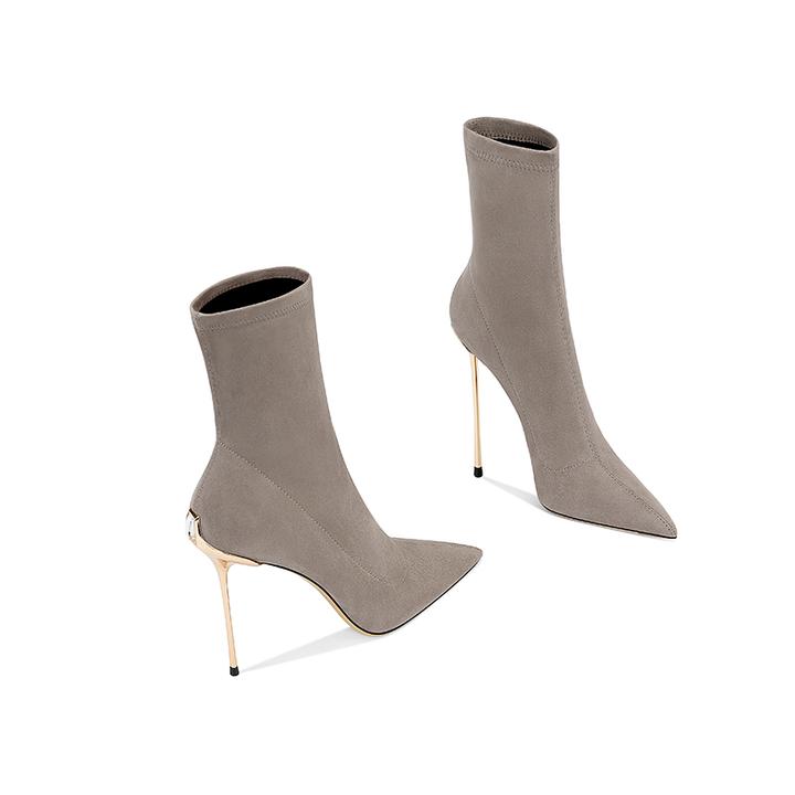 气质超火2025秋冬新款尖头细跟鞋子女中筒高跟短靴瘦瘦弹力靴洋气