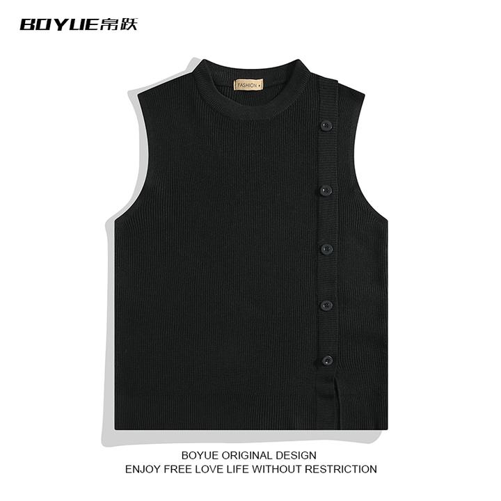 BOYUE帛跃排扣毛衣背心马甲男春秋商务无袖坎肩上衣男打底针织衫