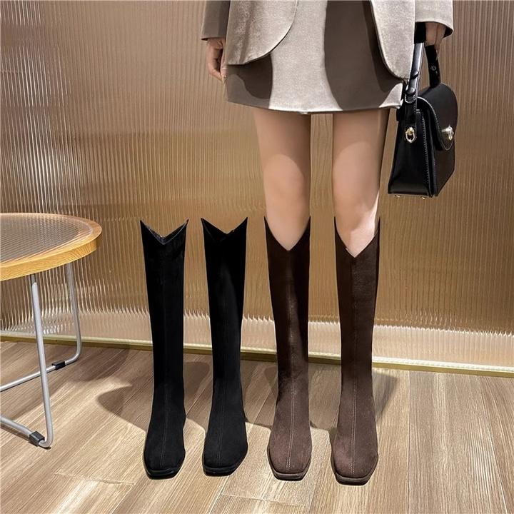 PinkAvrilV口粗跟不过膝长靴女2025新款显瘦长筒靴高筒弹力骑士靴