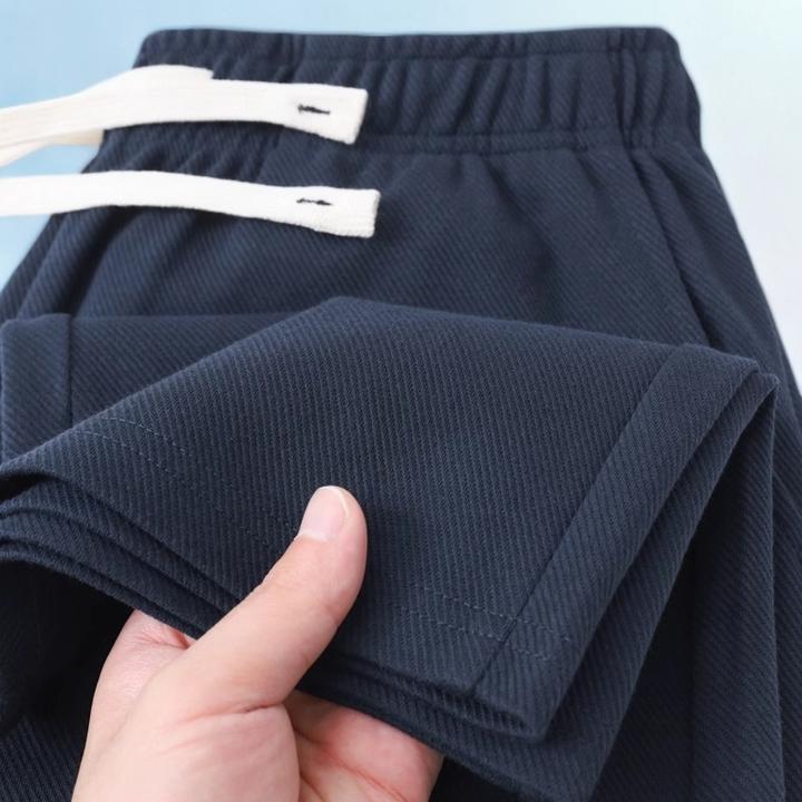 蒂寇男装重磅藏蓝色斜纹直筒休闲裤男运动裤宽松垂感卫裤男款秋季