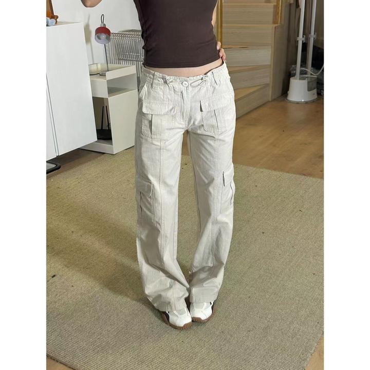 HHYB Hello美式复古多口袋低腰喇叭裤工装长裤女 Q244130