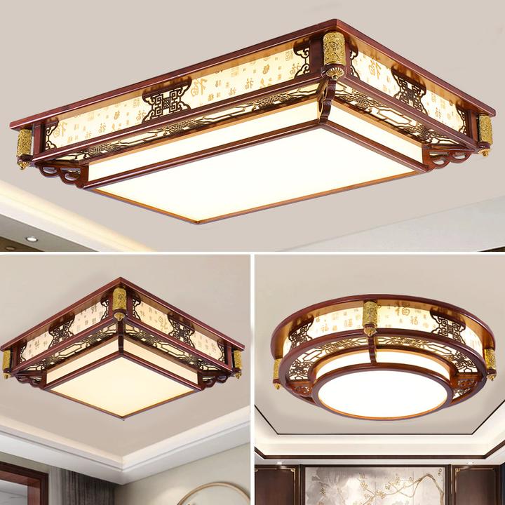 2025年新中式实木艺大气长方形大厅方形灯卧室吸顶灯餐厅书房间灯