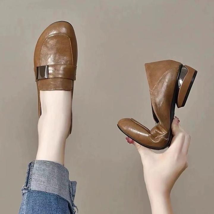 春季新款女鞋单鞋复古粗跟软底中跟低跟英伦风小百搭豆豆鞋乐福鞋