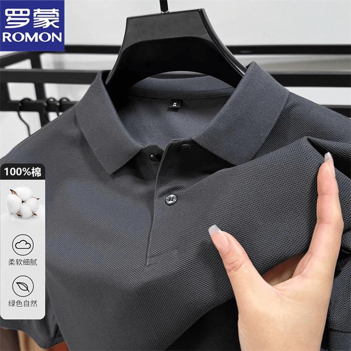 罗蒙夏季速干t恤上衣翻领柔软男士半袖T恤纯棉修身纯色POLO衫男