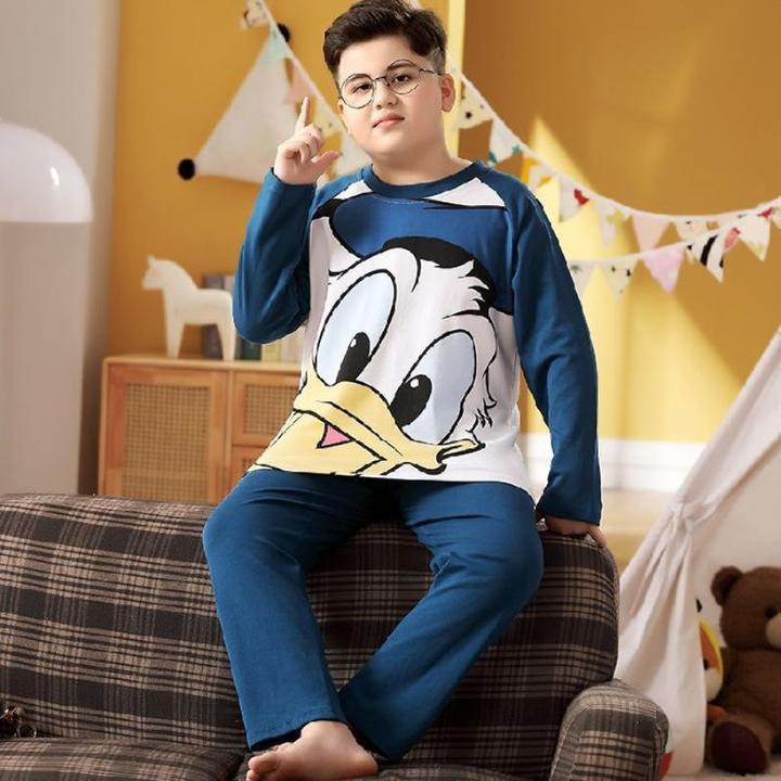 胖童加肥加大码儿童睡衣男孩宽松春秋款大童100%套装秋衣秋冬全棉