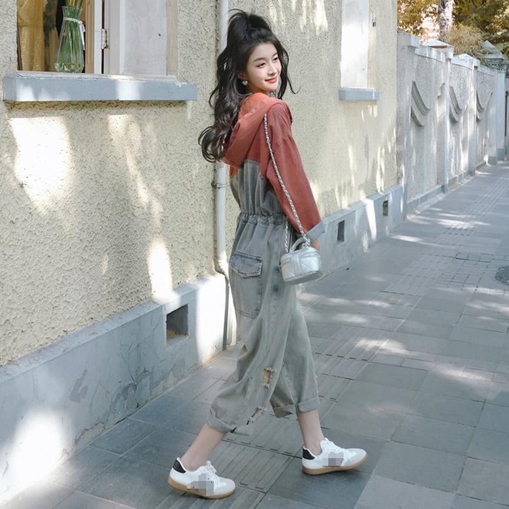元族（牛仔拼接连体裤洋气秋季时尚阔腿显瘦夏季宽松休闲