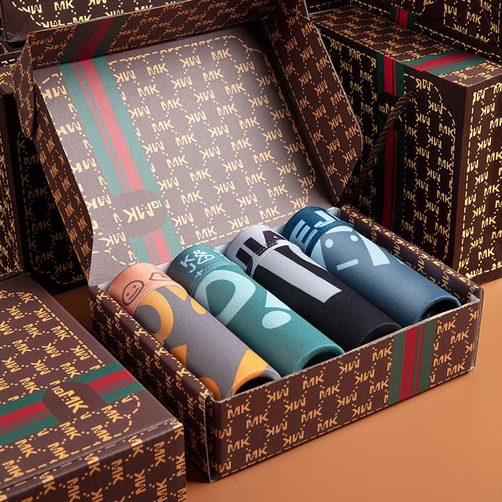 轻奢礼盒装个性印花男士内裤男生平角短裤衩大码潮流亲肤四角底裤