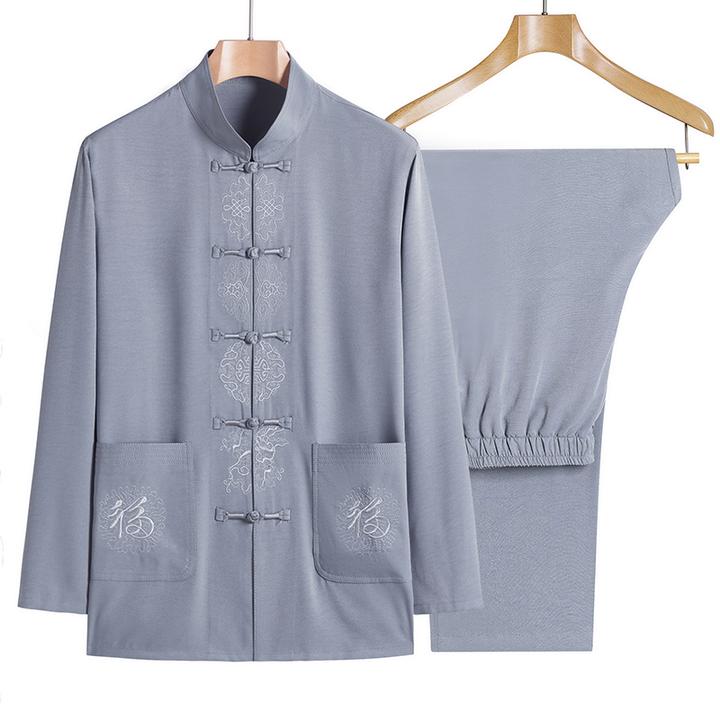 唐装男款休闲中国风中老年春秋季中式汉服民族风爷爷长袖衬衫套装