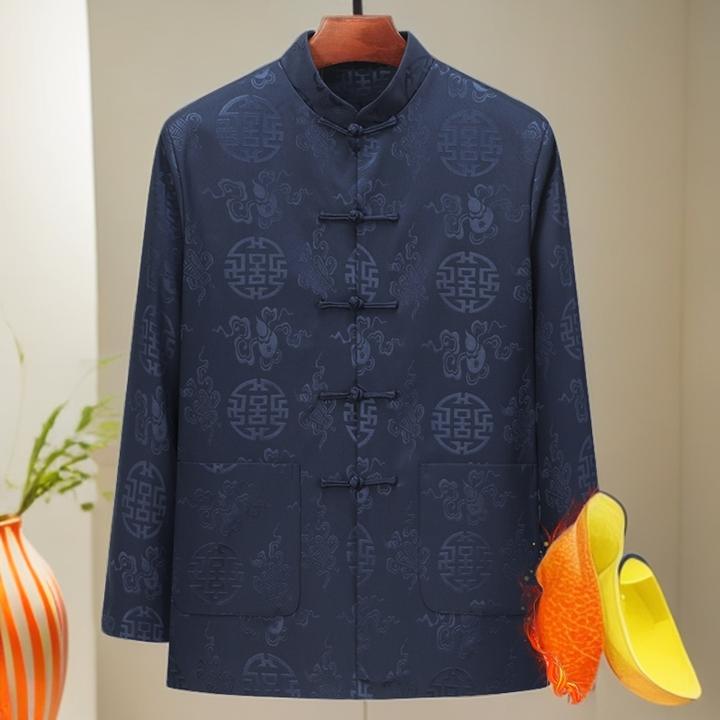 中老年唐装男士加厚中国风老人过寿生日衣服爷爷冬装加棉夹克外套