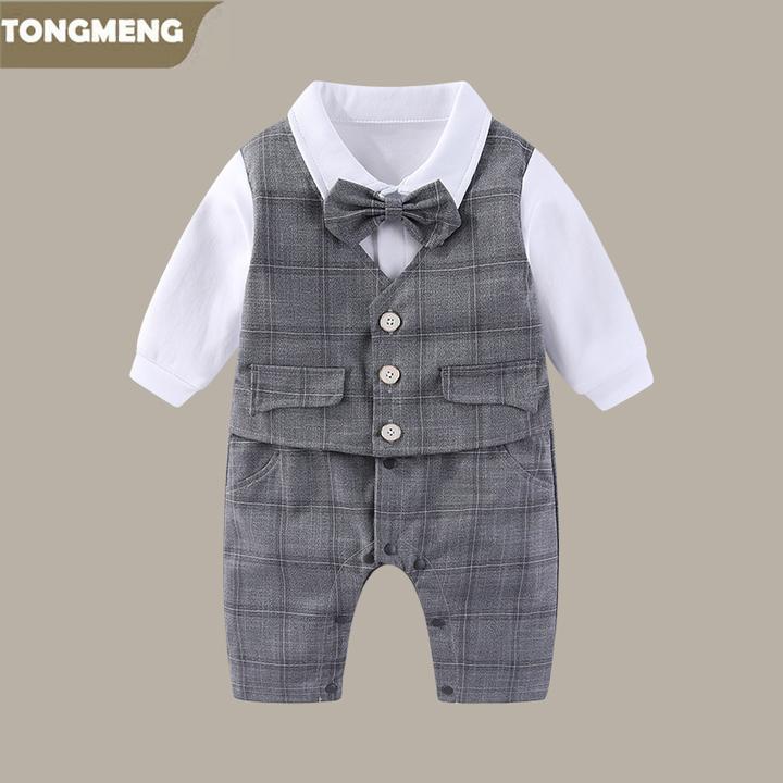婴儿衣服春秋装帅气新生男宝宝绅士西装连体衣满月百日宴哈衣礼服