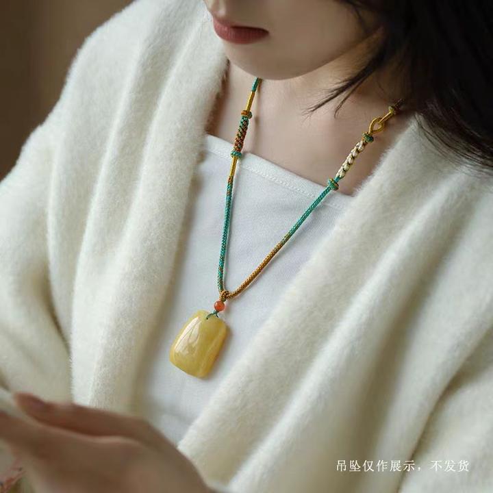 非金属布艺项链 千里江山吊坠绳桃花项链绳纯手工编织绳调节挂绳