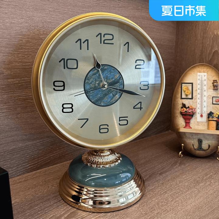 【甄选】H949轻奢金属台式钟表摆件客厅坐钟静音台钟石英钟表