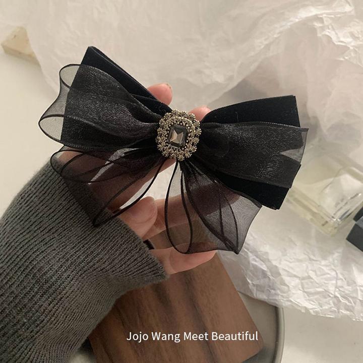 整个美住蝴蝶结头饰发夹丝绒法式高级感刘海夹质感欧根纱韩国