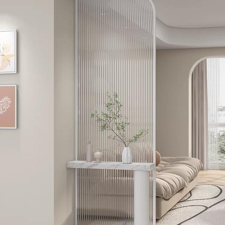 不锈钢长虹水纹玻璃屏风简约现代客厅遮挡入户进门玄关洗手台隔断