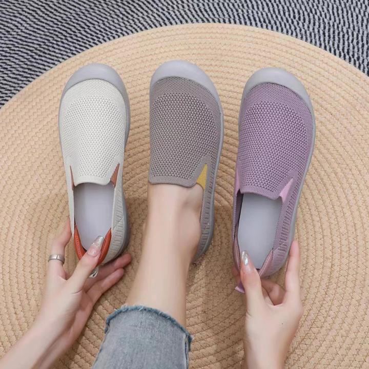 中老年轻便针织女鞋百搭软底一脚蹬新款网面透气妈妈中老年妈妈鞋