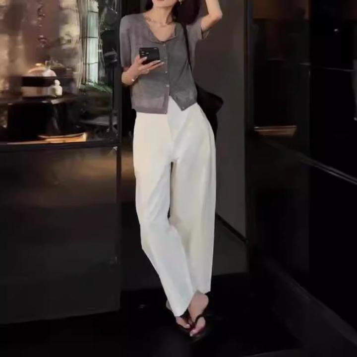 2024夏季新款时尚简约短袖打底衫休闲阔腿裤女装