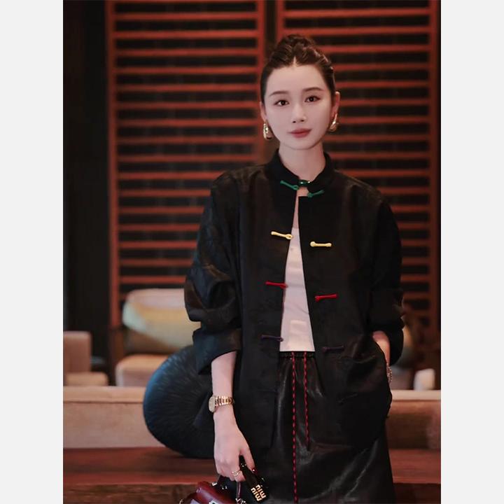 高级感新中式国风改良唐装2024年早秋新款复古禅意盘扣黑色外套女
