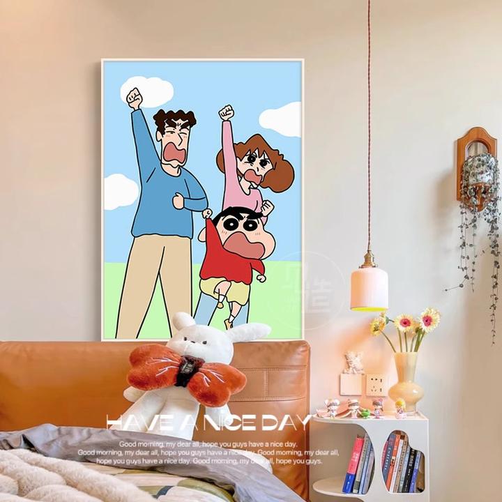 蜡笔小新全家福卧室床头装饰一家四口客厅挂画摆客厅背景墙挂画