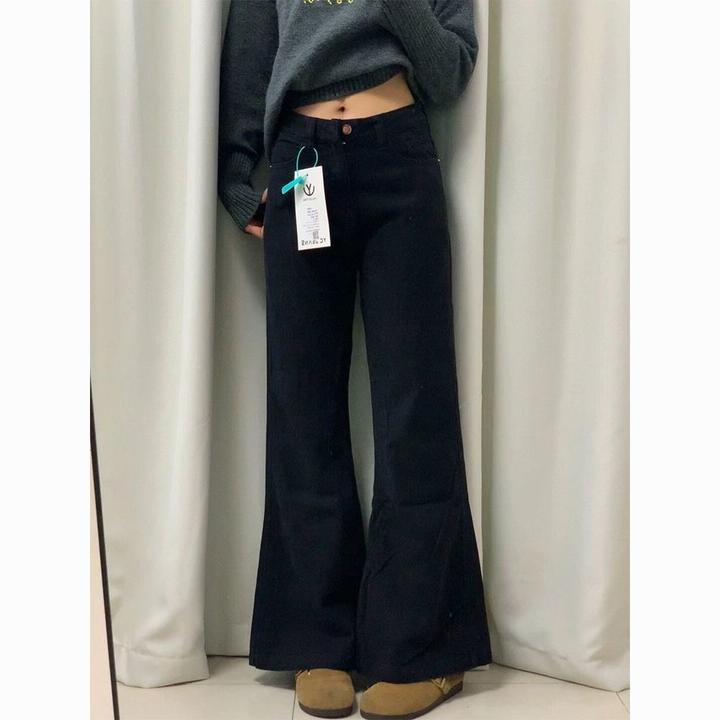 美式黑色微喇牛仔裤女高腰显瘦宽松拖地裤阔腿喇叭裤子百搭韩版