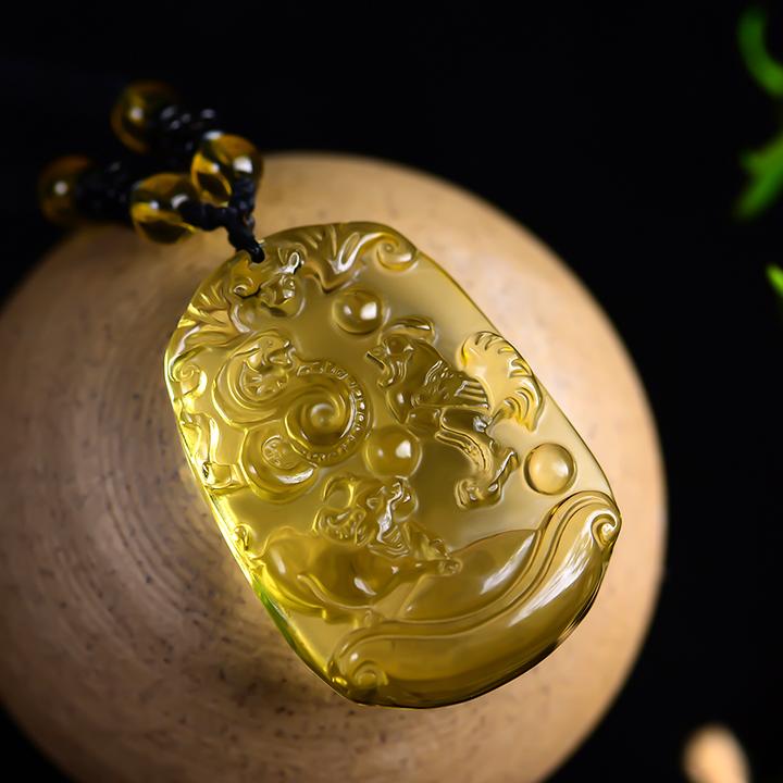 天然黄水晶吊坠项链三合生肖牌虎兔鼠牛龙蛇羊猴鸡狗猪护身挂件