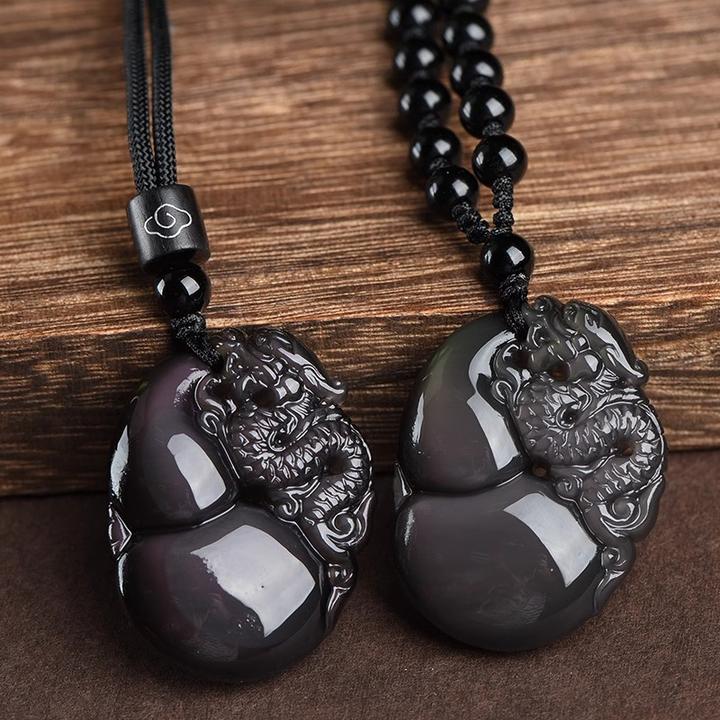 天然黑曜石葫芦吊坠如意双面龙招财转运本命年贴身项链女生日礼物