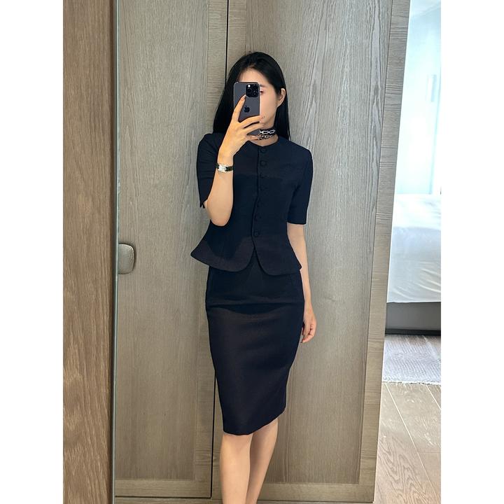 高级感气质夏季新款气质修身显瘦短袖西装套装女高腰半身裙两件套