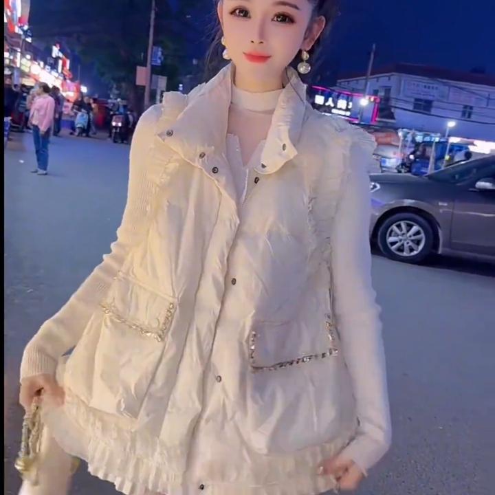 重工钻棉马甲女中长款冬新2024宽松高级感马夹背心坎肩外套上衣