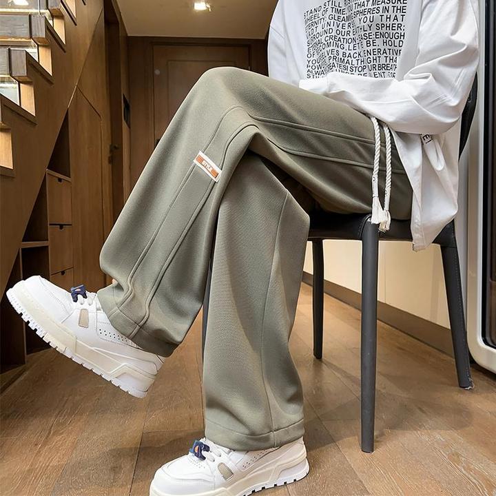 豆绿色垂感卫裤男夏季美式潮牌百搭阔腿裤子春秋宽松直筒休闲长裤