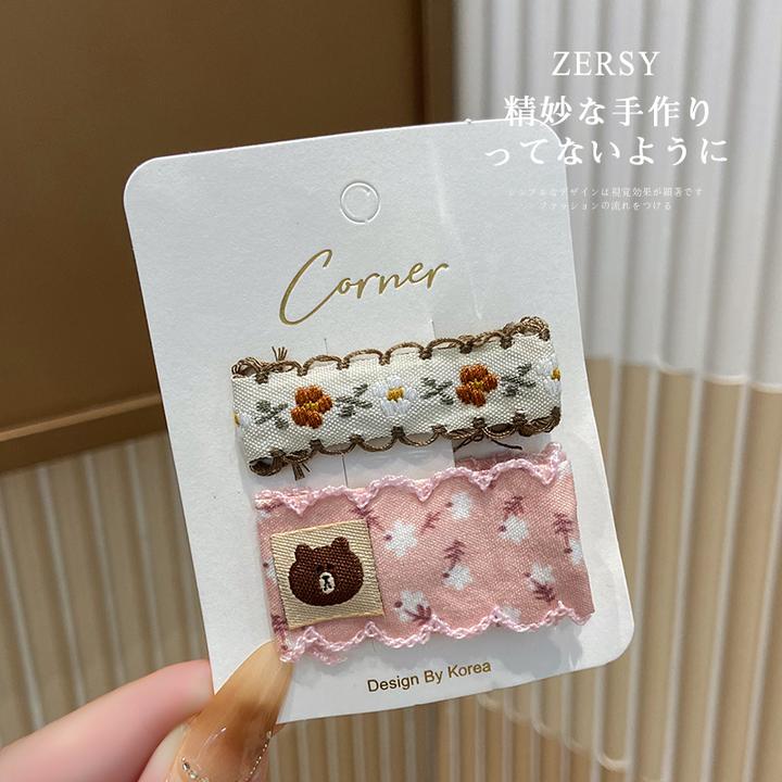 甜美可爱刺绣布艺花朵发夹复古发卡后脑勺边夹女刘海侧边发饰新款