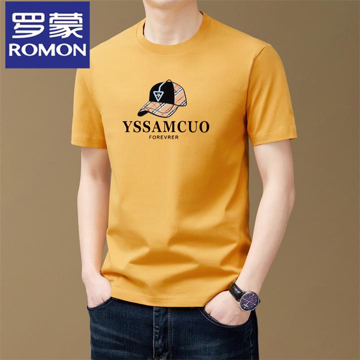 罗蒙纯棉男士夏季圆领潮流时尚字母印花半袖潮牌短袖t恤男