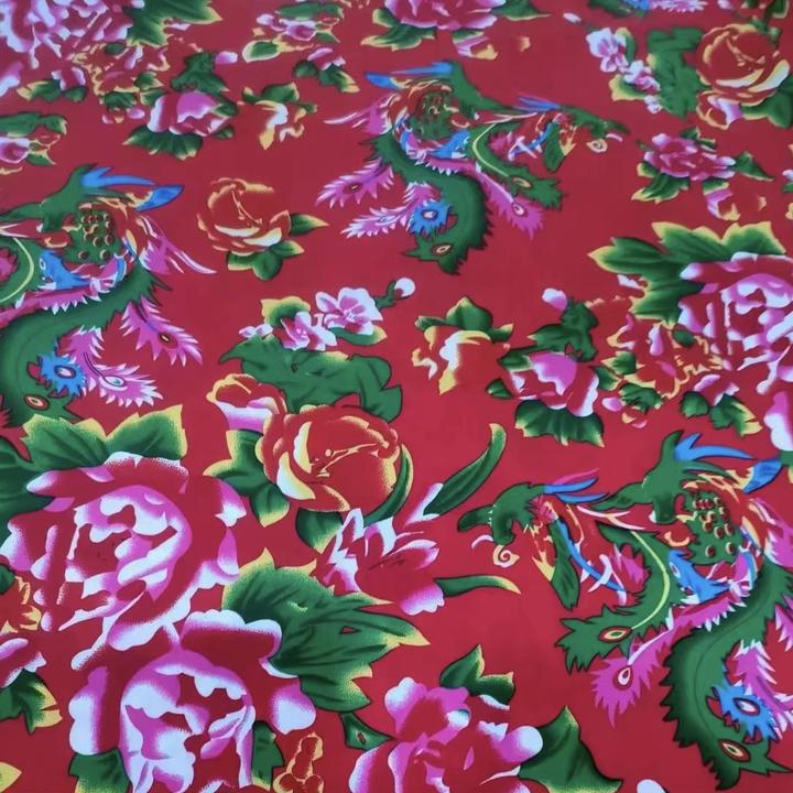 ［2米包邮］凤穿牡丹东北大花布棉绸人造棉睡衣面料农家乐装饰布