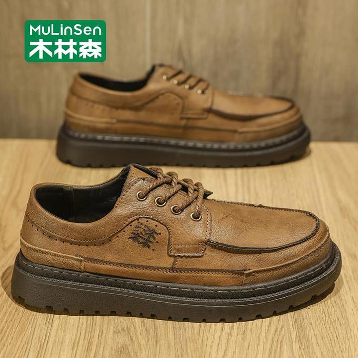 木林森男鞋工作鞋2025新款秋季潮流棕流光风男士秋季黄色软底皮鞋