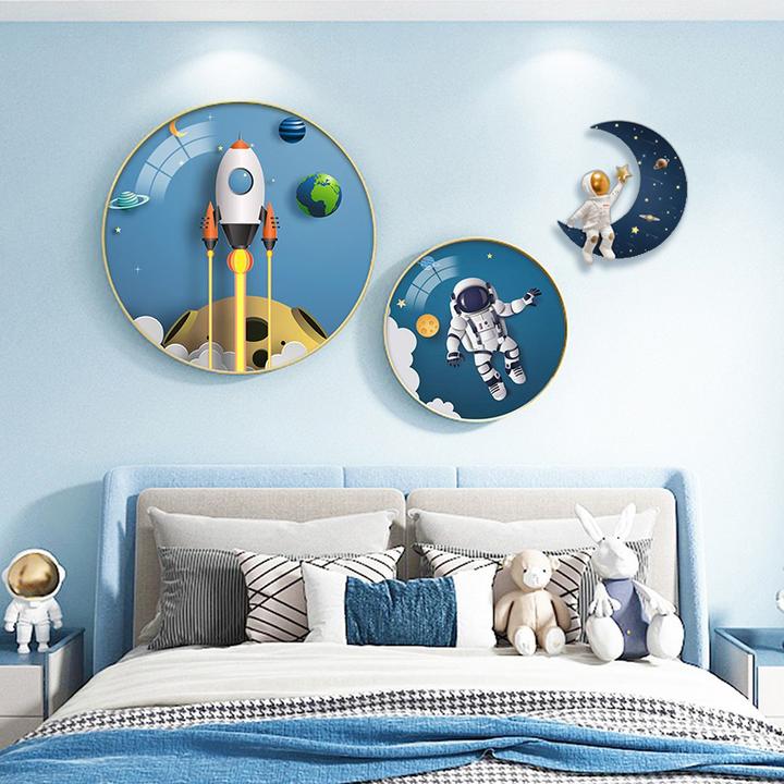 画风雨晶瓷装饰画儿童房现代卡通挂画超薄组合太空宇航员