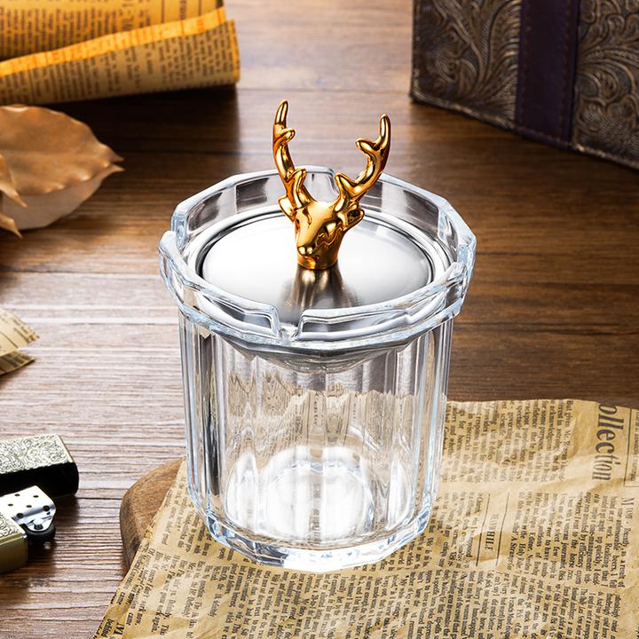 紫山竹带盖防风玻璃烟灰缸创意个性潮流烟缸家用客厅防飞灰办公室